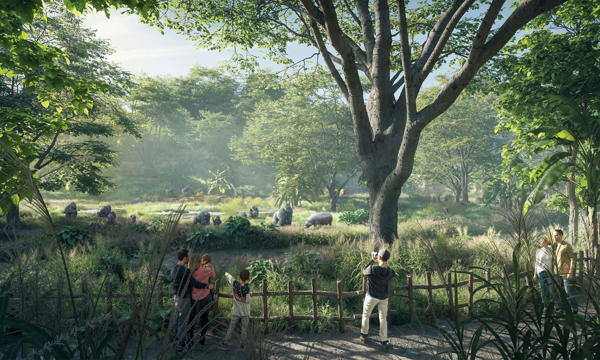 Visualisierung des geplanten Lebensraums Ndoki Wald im Zoo Zürich.