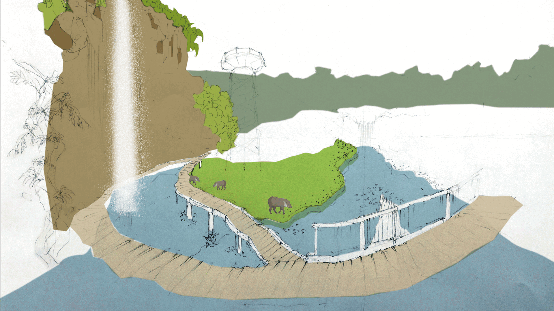 Visualisierung des Gästestegs im geplanten Pantanal Feuchtgebiet im Zoo Zürich.