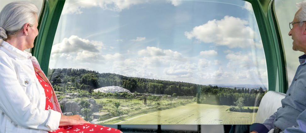 Visualisierung der geplanten Zooseilbahn von Stettbach in den Zoo Zürich.
