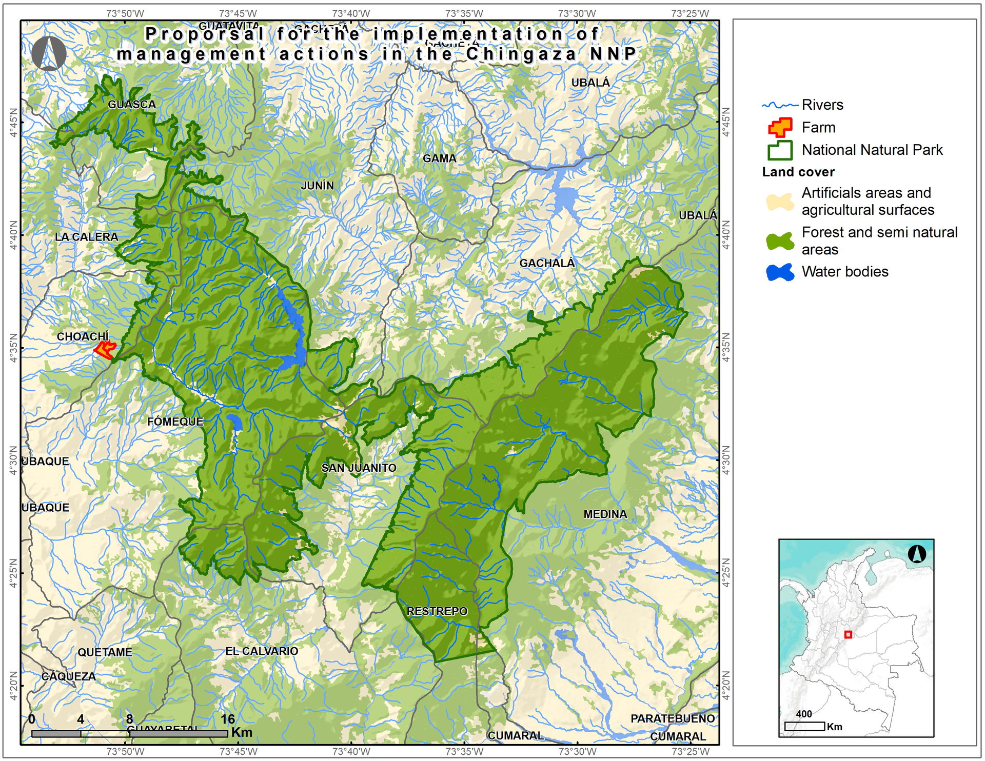 Grafische Karte des Chingaza Nationalparks in Kolumbien. Grafik: WCS Kolumbien.