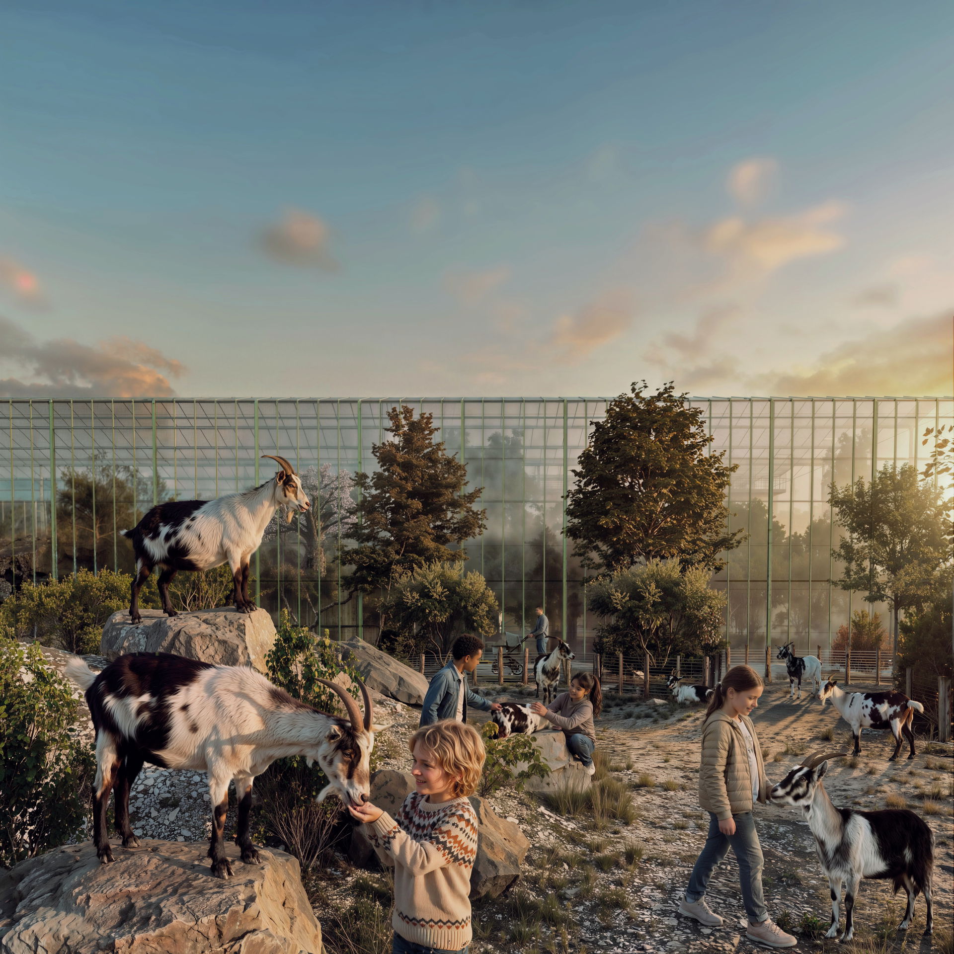Rendering des geplanten Ndoki Gartens mit Ziegen-Streichelzoo im Zoo Zürich.